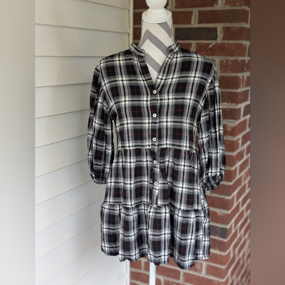 Max Studio Plaid Button-Up Minidress